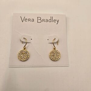 Vera Bradley Gold Tone Pave Disc Drop Earrings Clear Crystals